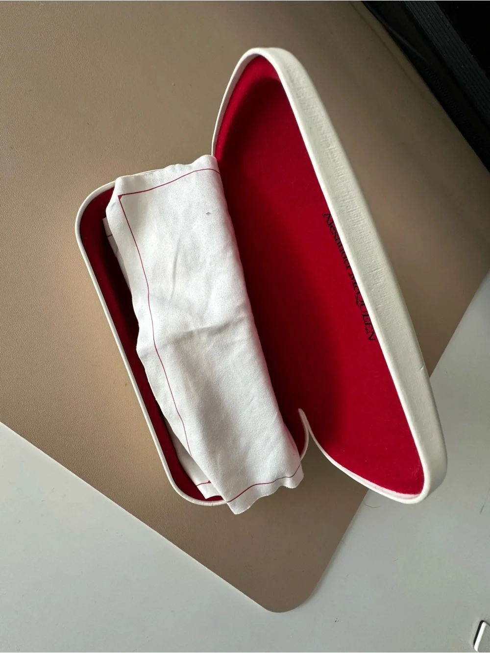 Alexander McQueen Cream Hard Sunglasses Case with Logo